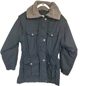 VTG Skitique Women Ski Jacket M Black Sheerlin Collar Cargo Pocket Tapered Waist